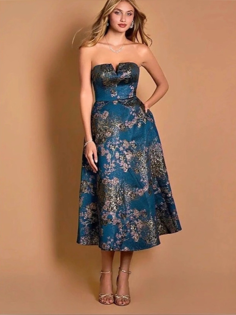 Azazie Marlie Teal Floral Midi Dress (18)